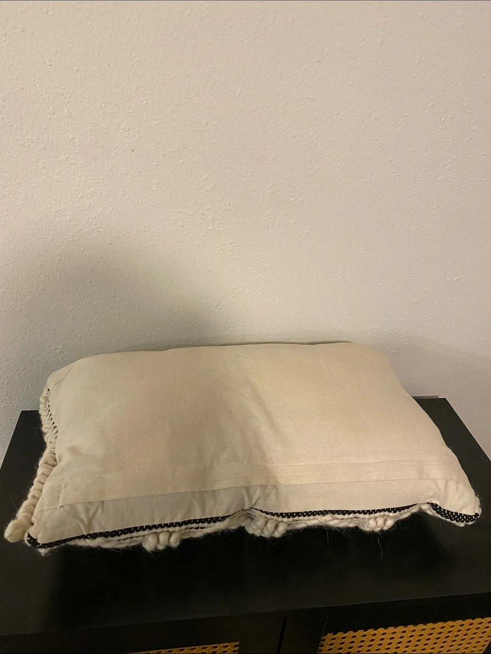 Handwoven Cream and Black Textured Lumbar Pillow